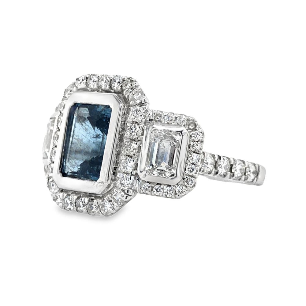 Natural Fine Color Aquamarine & Diamond Ring