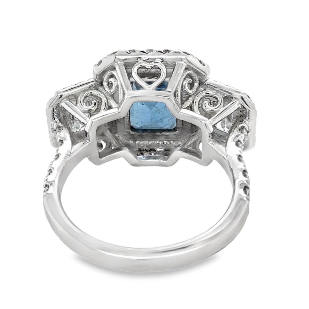 Natural Fine Color Aquamarine & Diamond Ring