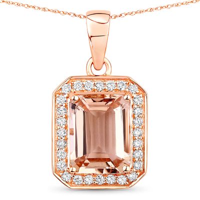 Morganite Diamond Halo Pendant. QJ8421/122-EYT
This stunning pendant features a captivating