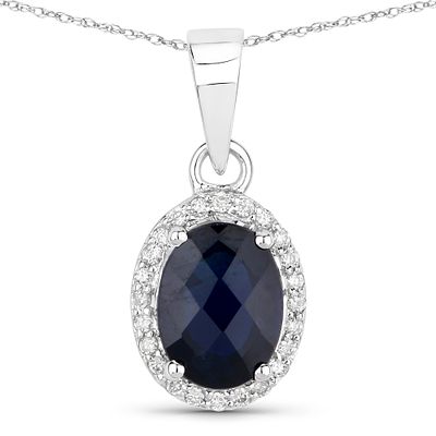 Sapphire Diamond Halo Pendant. QJ8421/113-NTK 
This elegant 14k white gold pendant features a 