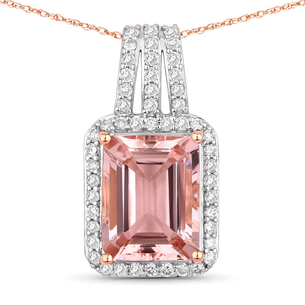 Morganite & Diamond Halo Pendant. QJ8421/146-YSS 
This breathtaking pendant is a testament to 