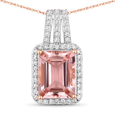 Morganite & Diamond Halo Pendant. QJ8421/146-YSS 
This breathtaking pendant is a testament to 