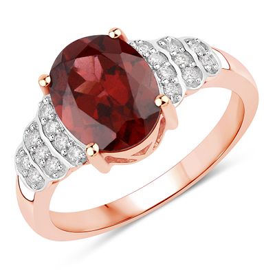 Rhodolite Garnet and Diamond Ring. QJ8421/60 - EEE 
This beautiful ring showcases a rich red 