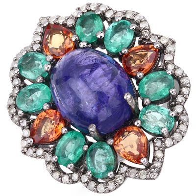 Multi-Gemstone & Diamond Statement Ring. *QJ8421/6 - NSK 
Make a vibrant statement with this 