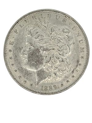 1889 Morgan Silver Dollar AU. S/26.7-ES 
TITLE DESCRIPTION: 1889 Morgan Silver Dollar AU 