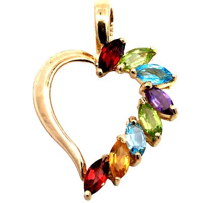 Multi Gemstone Heart Pendant. S/3.4- OYS 
This beautiful heart pendant, crafted in luminous 14k 