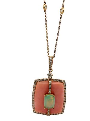 14K Ethiopian Opal & Diamond Pendant . CJI1962/30-MMYE 
This captivating 14k yellow gold 