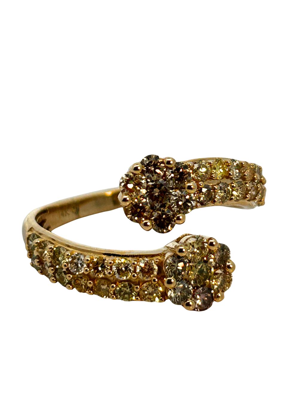 Fancy Multicolored Diamond Bypass Ring. CJI1962/9-TKY 
This elegant 14k yellow gold bypass ring 