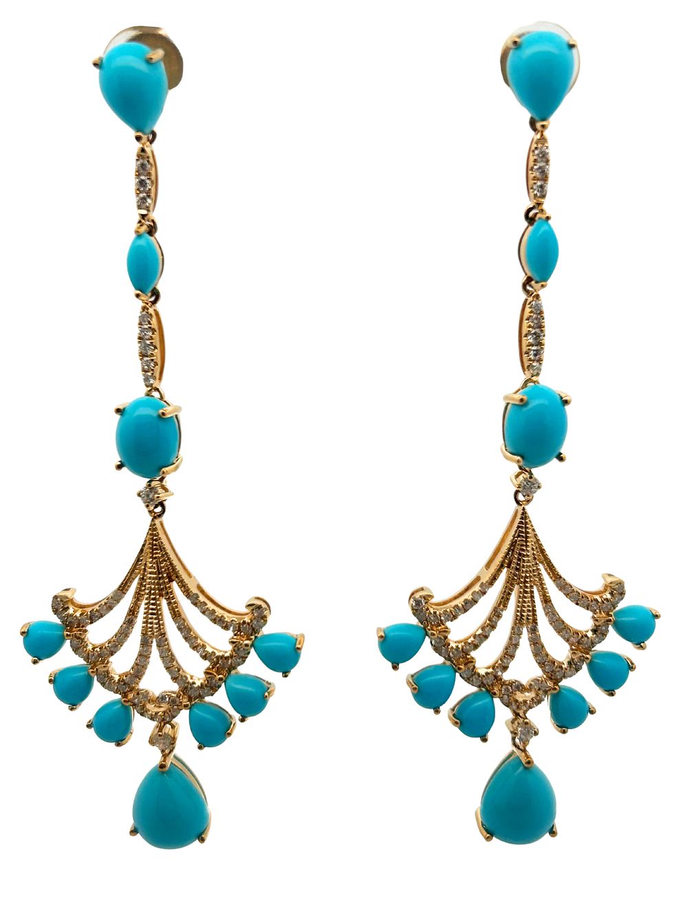 18K Turquoise & Diamond Earrings. CJI1962/34-NEKK 
These exquisite 18K gold earrings showcase a 