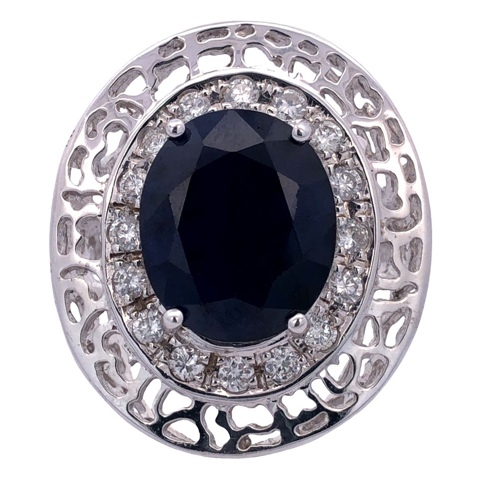 Sapphire Diamond Halo Ring. AF6947/53-AAS 
Exuding dramatic sophistication, this 14k white gold 