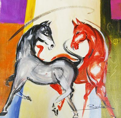 Alfred "Alex" Gockel Acrylic on canvas Signed. BAT525/12-ESS 
Description: Red &amp; Gray Horse 