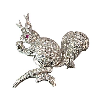 Diamond Squirrel Diamond Brooch. IS2172/25-ASS 
This figural brooch is a charming piece. It 