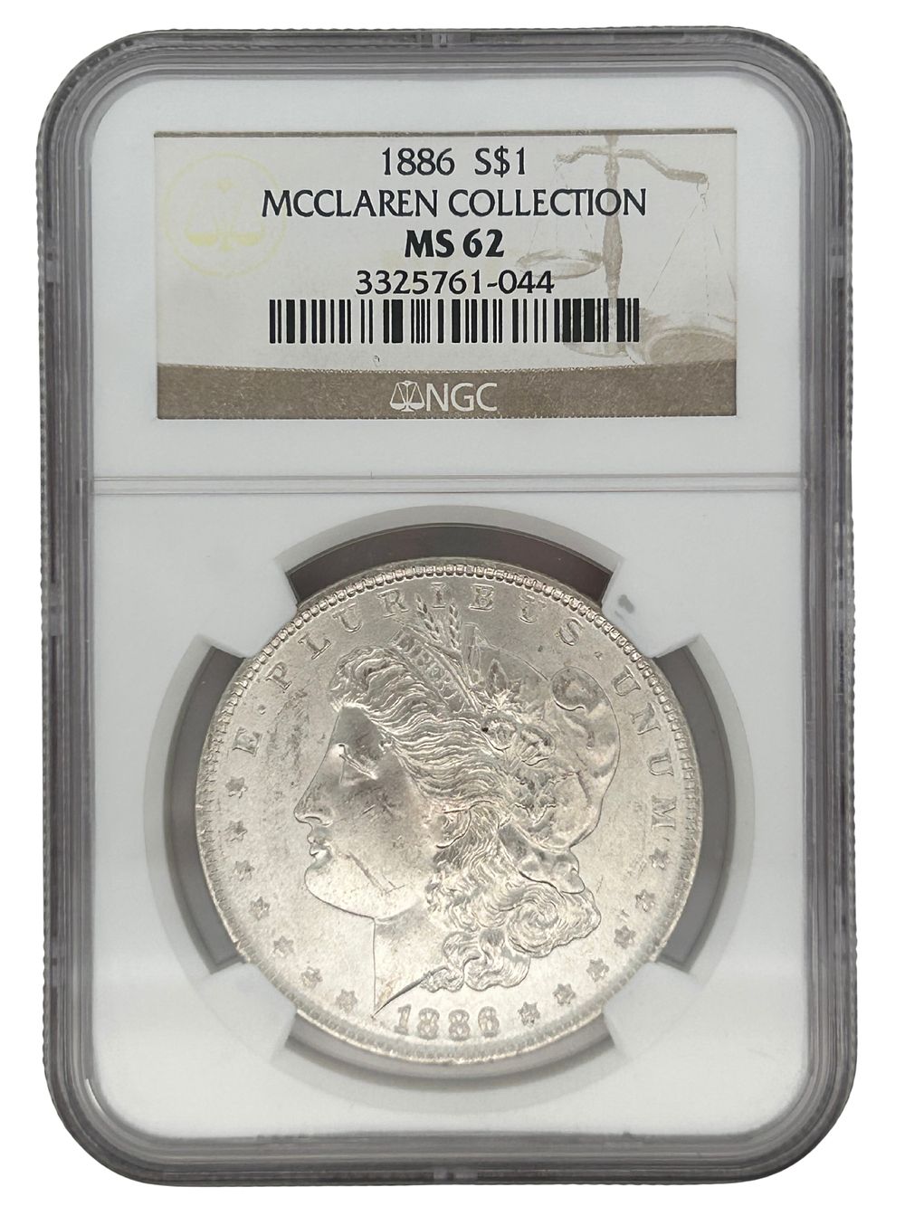 1886 Morgan Silver Dollar McClaren Collection MS62. S/26.7-TS 
TITLE DESCRIPTION: 1886 Morgan 