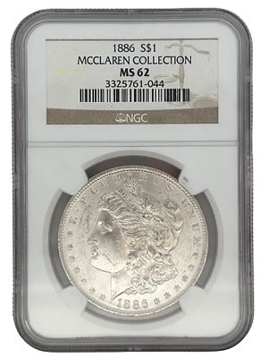 1886 Morgan Silver Dollar McClaren Collection MS62. S/26.7-TS 
TITLE DESCRIPTION: 1886 Morgan 