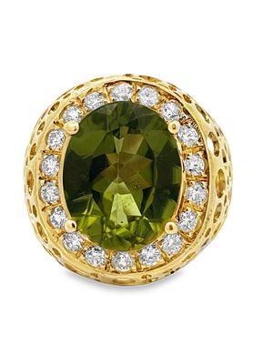Peridot and Diamond Ring. AF6947/6-ASS 
The impressive central oval-cut peridot is beautifully 