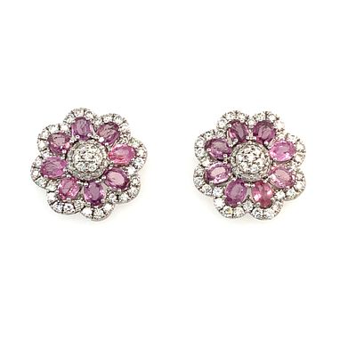 Oval Pink Sapphire and Diamond Cluster Earrings. ISL2172/61-MSSS 
This beautiful pair of 14k 