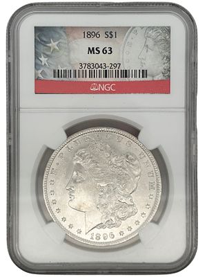 1896 Morgan Silver Dollar Red White & Blue NGC MS63. S/26.7-TS 
TITLE DESCRIPTION: 1896 Morgan 