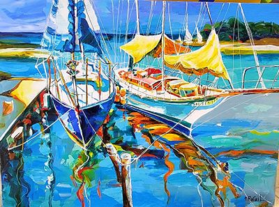 Yana Rafael Acrylic on Canvas. YR625/5-LSS 
Description: Boats 
Artist Name: Yana Rafael 