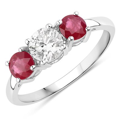 Genuine Ruby and Lab Grown Diamond Ring. QJ8421/65-OAK 
This elegant ring showcases a classic 