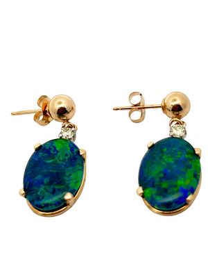 14K Black Opal Triplet Dangling Earrings . S/3.13-NSS 
This exquisite pair of 14K rose gold 