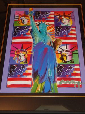 Peter Max Mixed Media Signed 2005. BAT925B/8-YSSS 
Description: God Bless America III with flags 