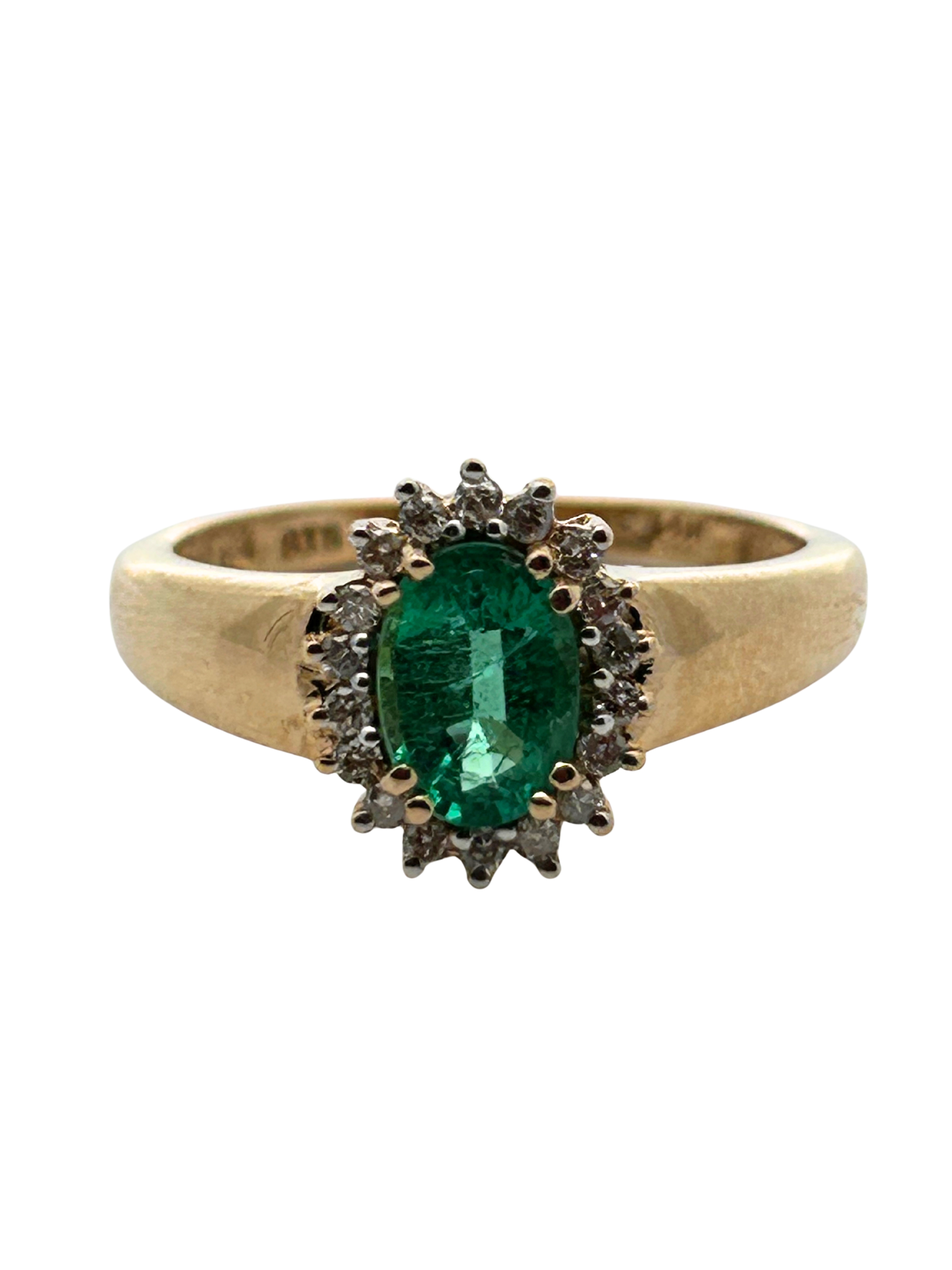 14K Emerald & Diamond Halo Ring
