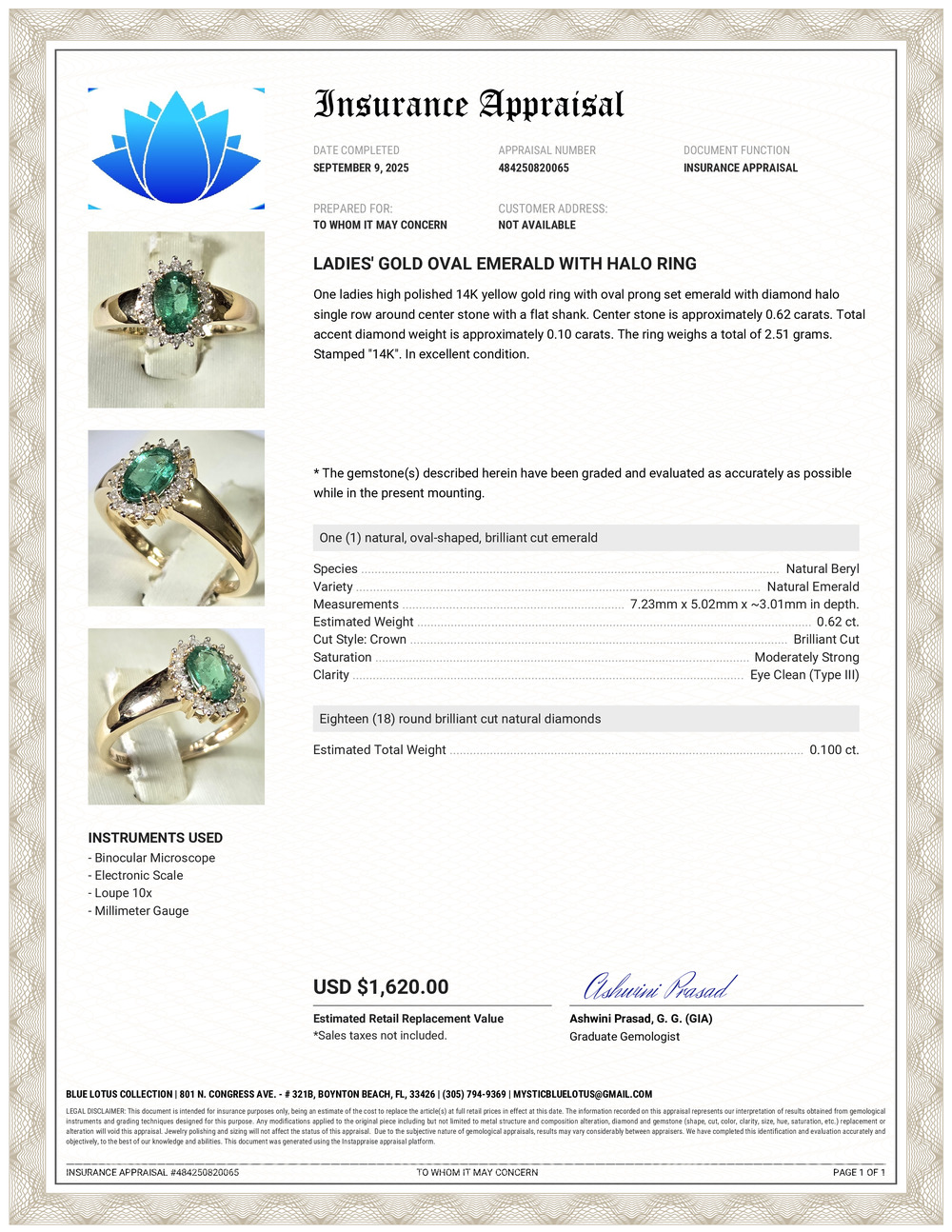 14K Emerald & Diamond Halo Ring
