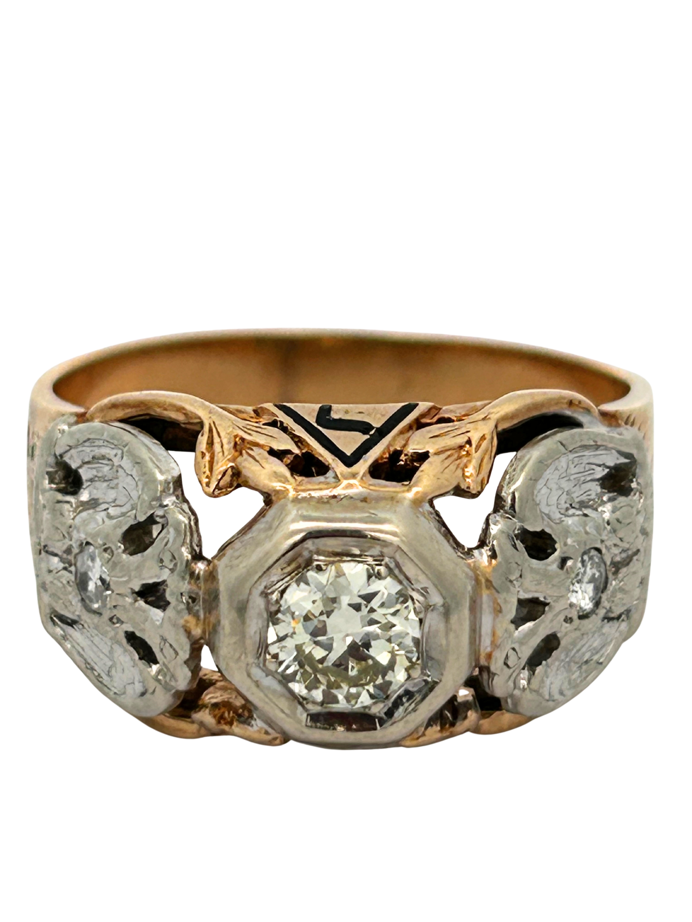 14K Vintage Mens Diamond Masonic Ring