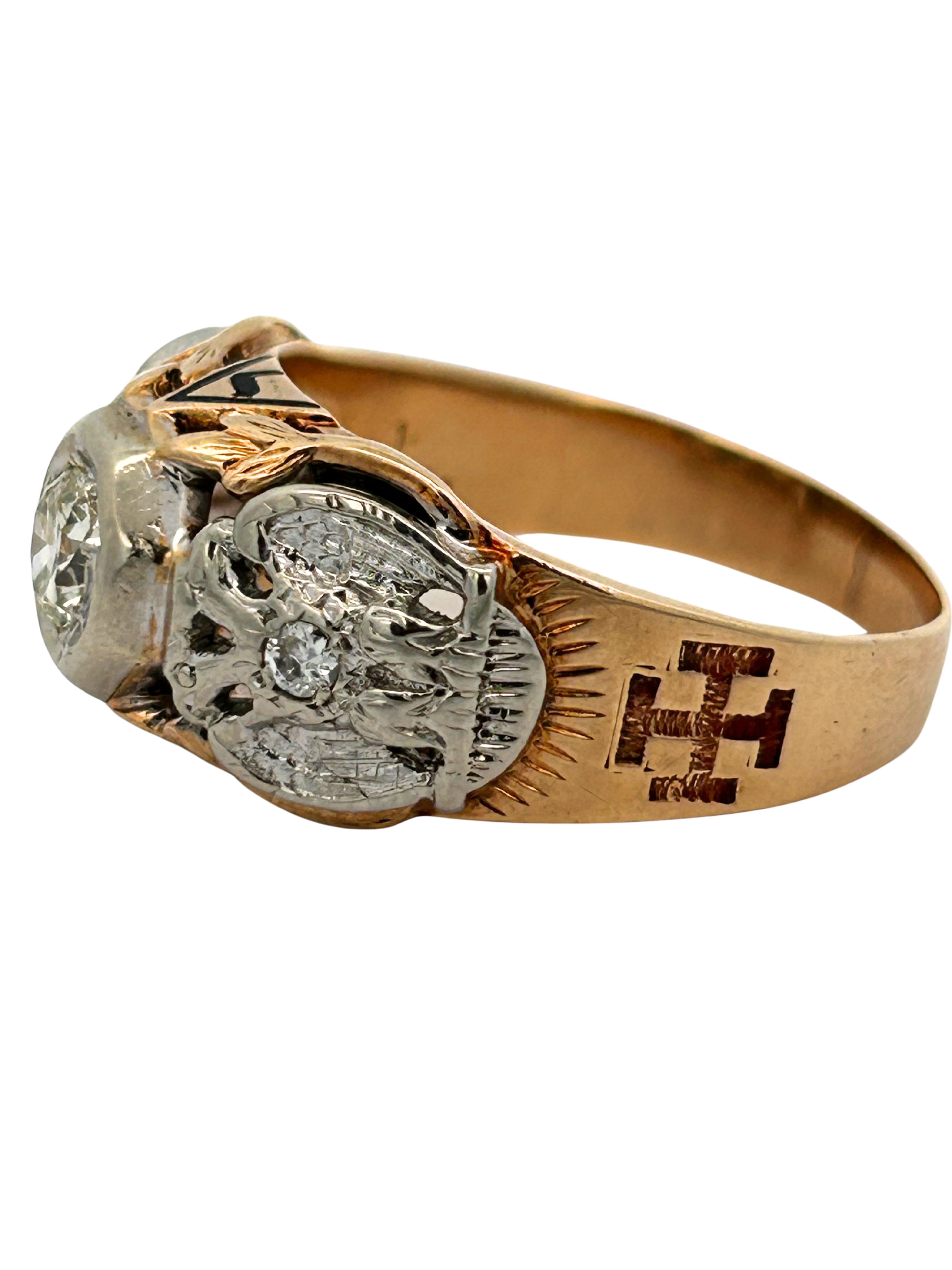 14K Vintage Mens Diamond Masonic Ring