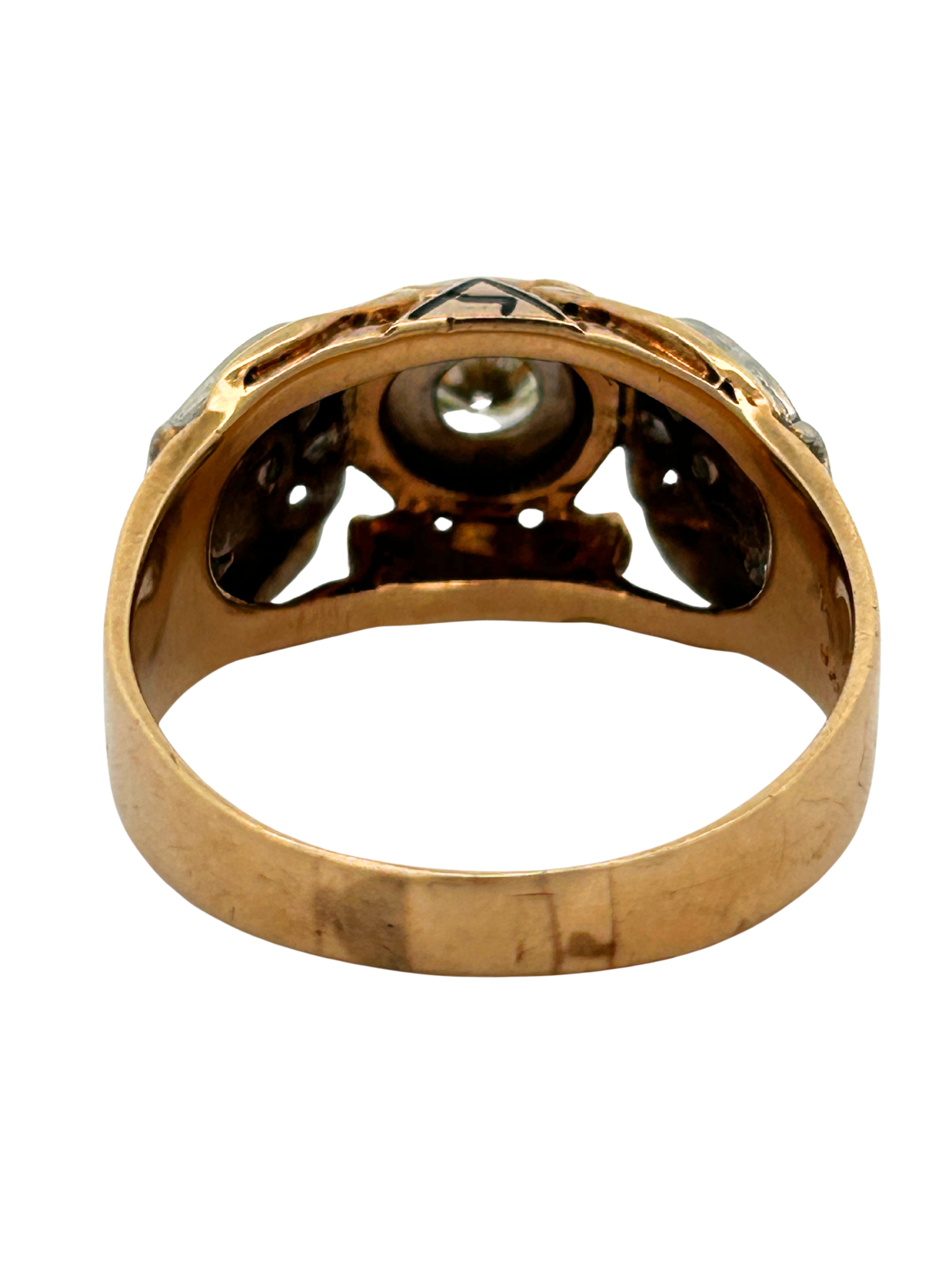 14K Vintage Mens Diamond Masonic Ring
