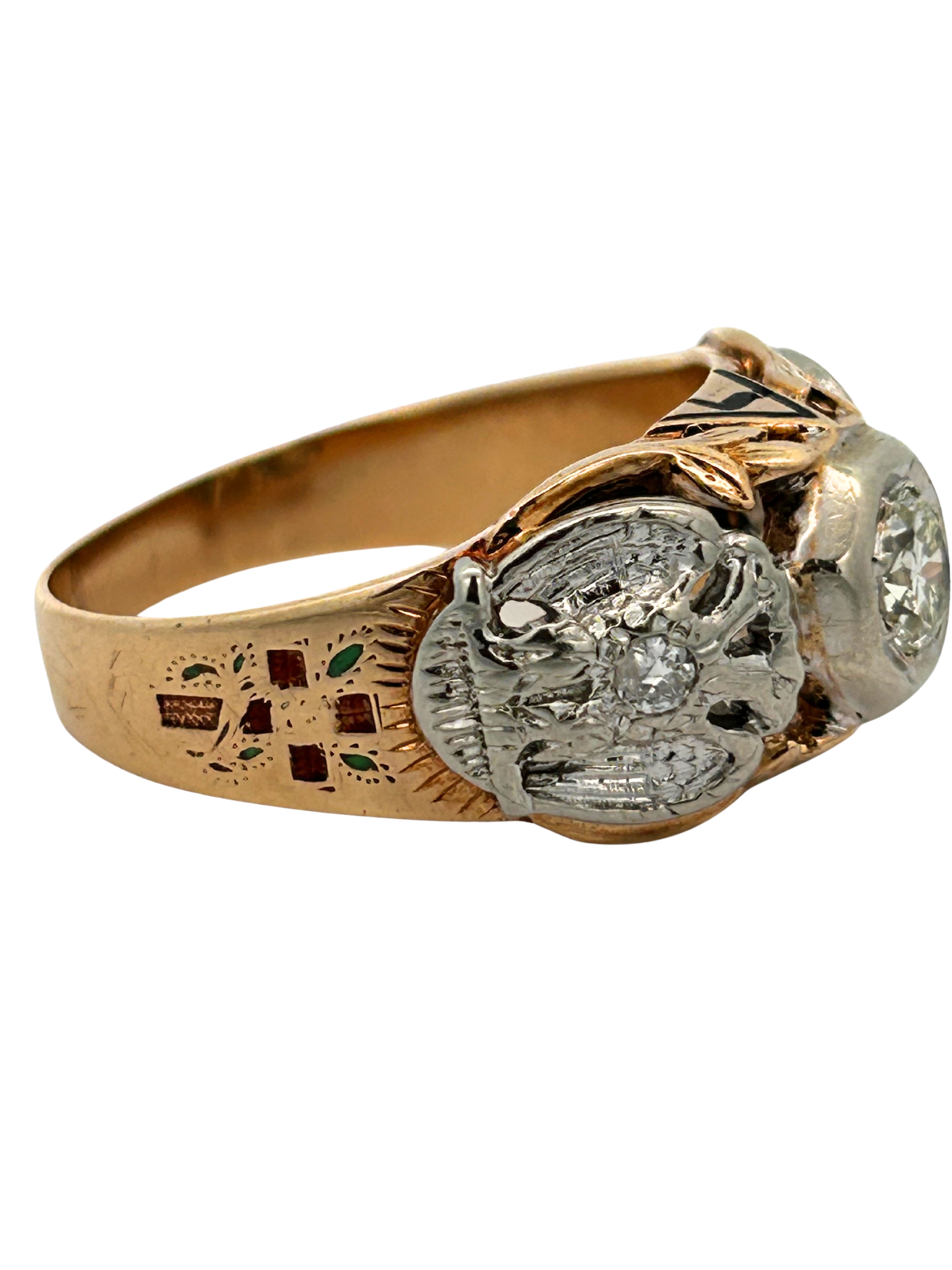 14K Vintage Mens Diamond Masonic Ring