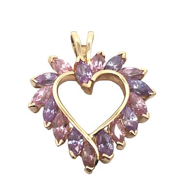 Pink and Purple CZ Heart Pendant. S/3.3-OSS 
This delightful pendant features a classic 
