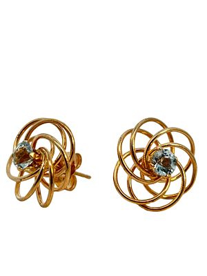 14K Blue Topaz Knot Earrings. Crafted in warm 14K yellow gold, these elegant earrings feature 