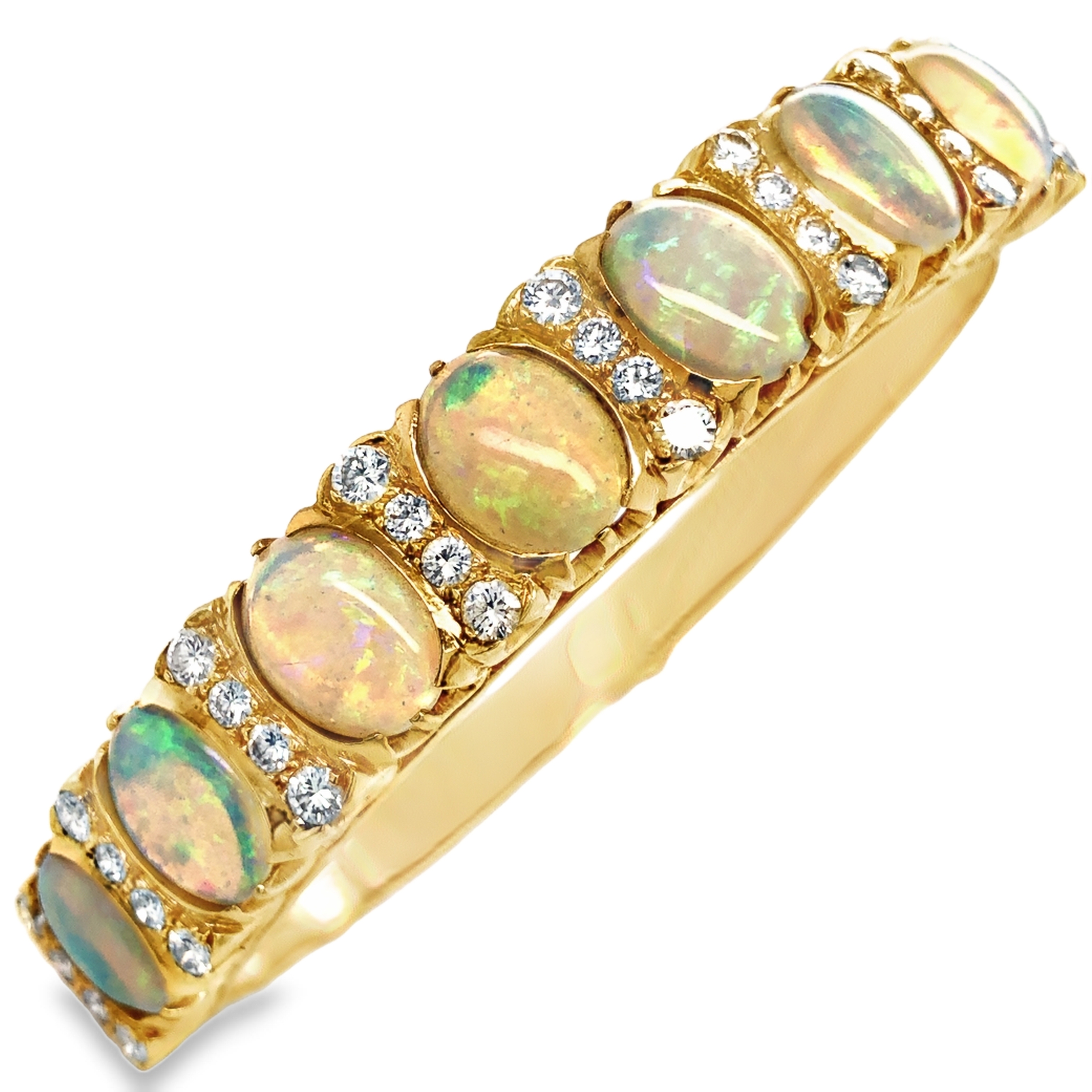 14K Natural Opal & Diamond Bangle Bracelet