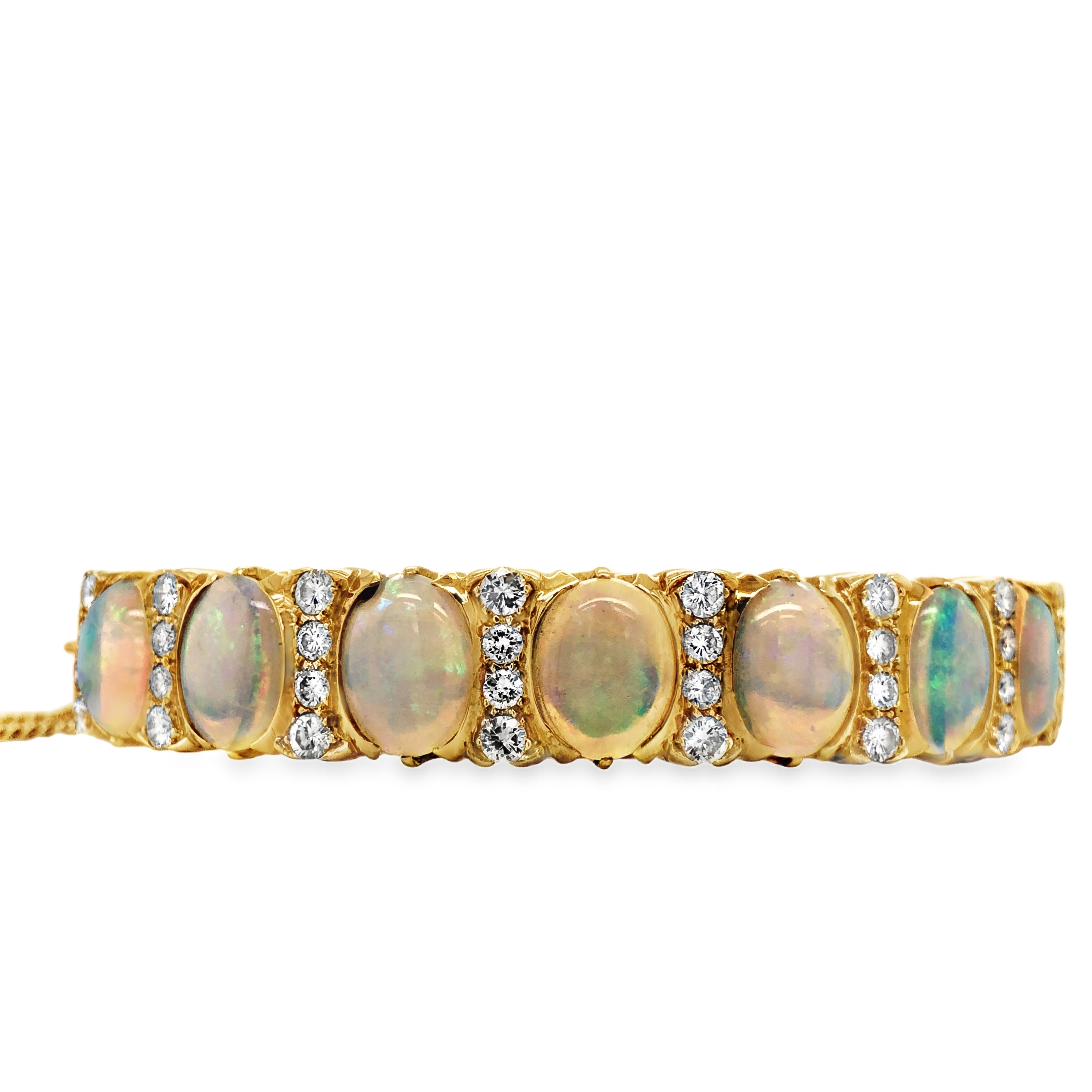 14K Natural Opal & Diamond Bangle Bracelet