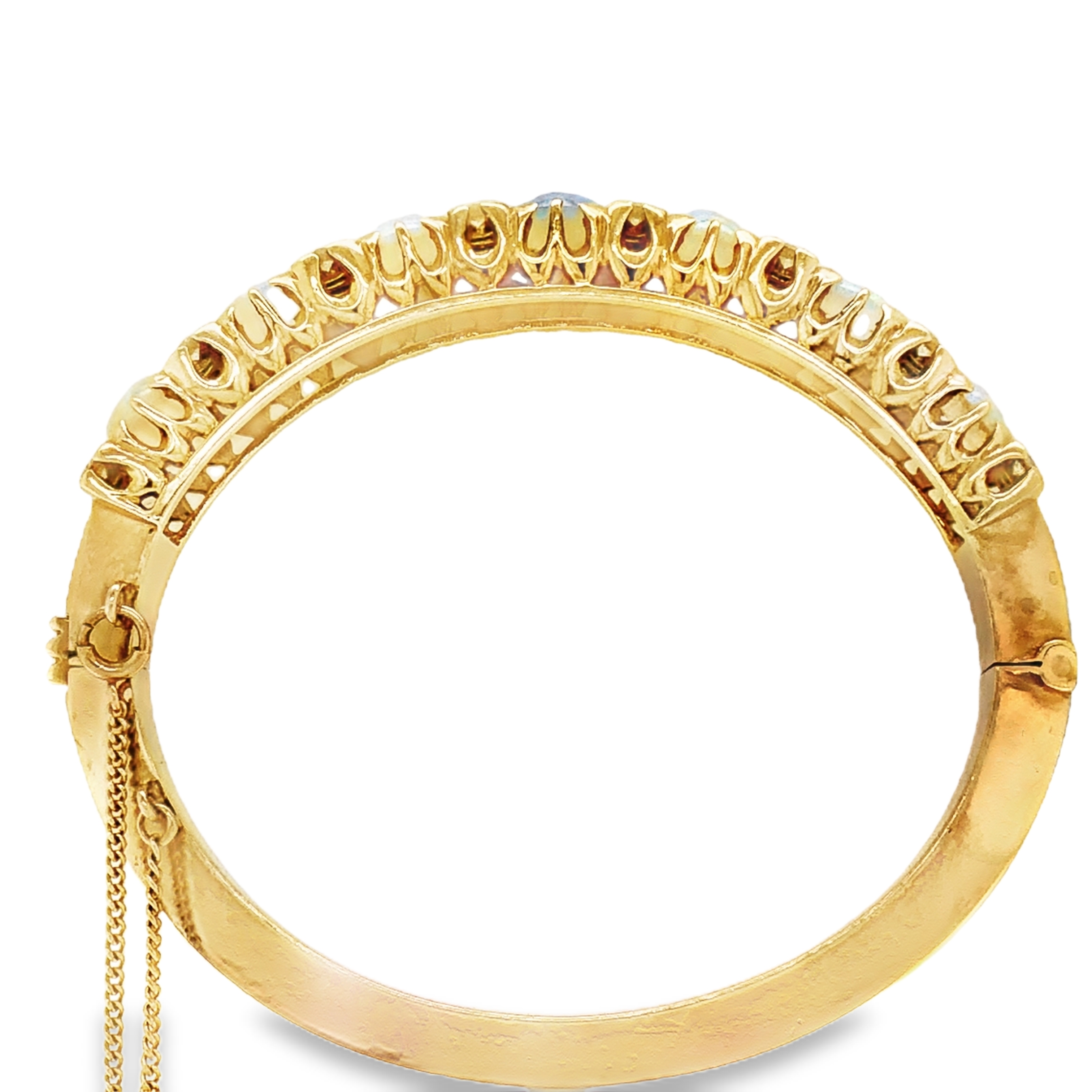 14K Natural Opal & Diamond Bangle Bracelet
