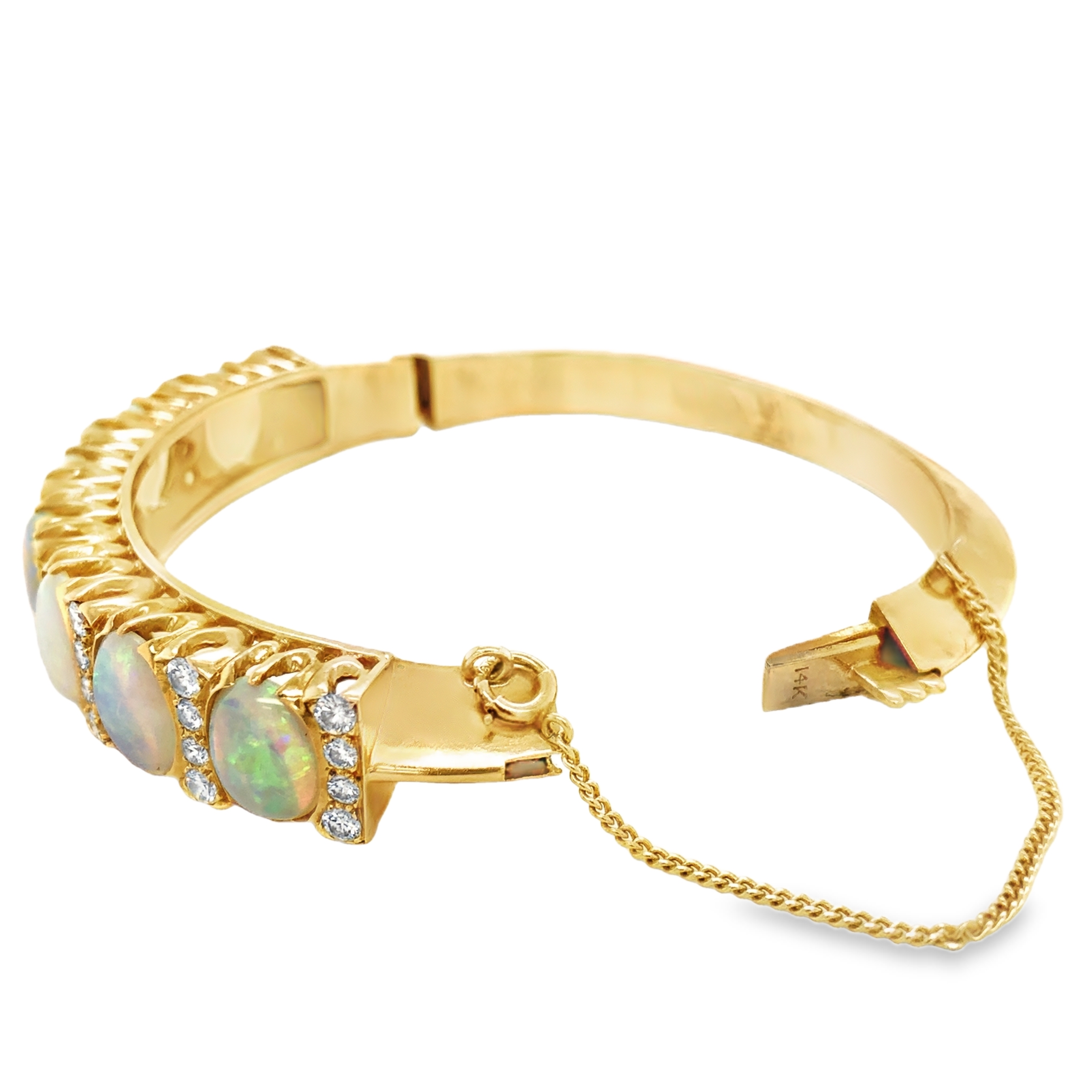 14K Natural Opal & Diamond Bangle Bracelet