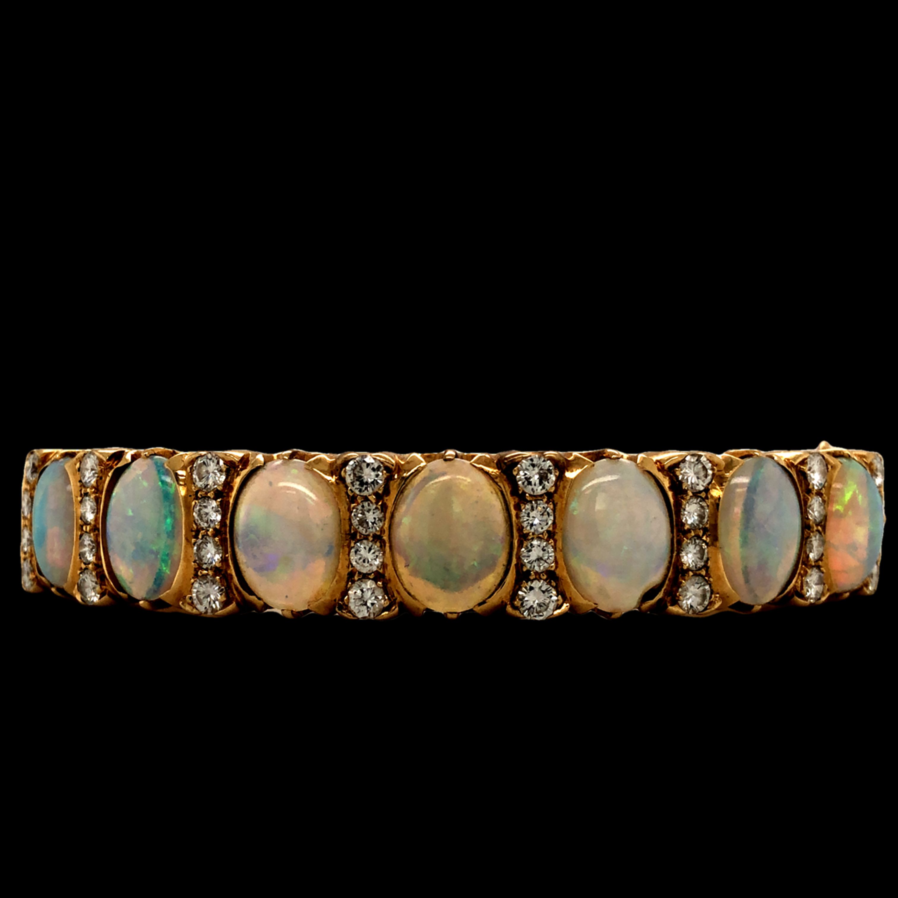 14K Natural Opal & Diamond Bangle Bracelet