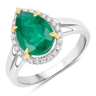 IGI 2.83 CT Emerald and Diamond Ring. QJ8423/45-MEKS 
This captivating pear-shaped Zambian 
