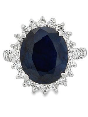 Blue Sapphire with Diamond Halo Ring. ISL2293/35-MKYS 
Captivate attention with this 