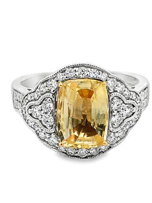 GIA Yellow Sapphire & Diamond Ring. E7605/15-MYNK 
This extraordinary platinum and 18k yellow 