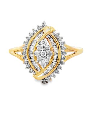 Marquise Shaped Diamond Ring. Crafted in durable 10k gold, this ring features a striking 