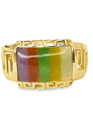 14K Greek Key Jade Ring. Secure this striking 14K Yellow Gold Statement Ring, centered by a 