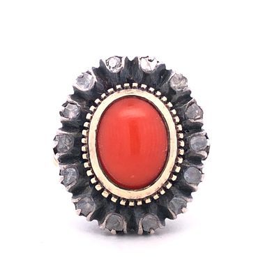 Vintage Georgian Coral & Diamond Ring. This exceptionally rare and captivating Georgian-era ring 