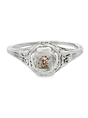 18K Vintage Diamond Engagement Ring. Embodying the romance of a bygone era, this 