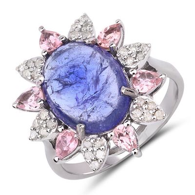 5.18 CT Tourmaline, Tanzanite & Diamond Ring. QJ8422/11-MTK 
This enchanting .925 sterling 