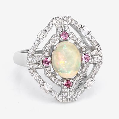 925 Tourmaline Opal & Diamond Ring. QJ8422/42-MKS 
This glamorous .925 sterling silver statement 