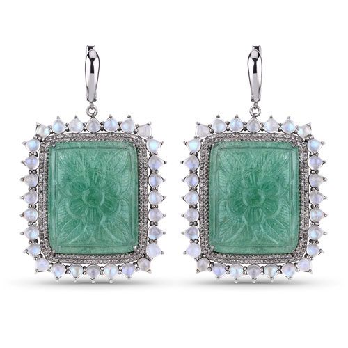 89.04 CT Rainbow Moonstone, Jade and Diamond Earrings 925. QJ8422/7-EYM 
Presenting a 