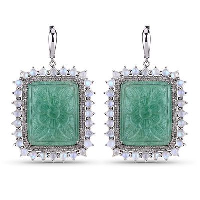 89.04 CT Rainbow Moonstone, Jade and Diamond Earrings 925. QJ8422/7-EYM 
Presenting a 