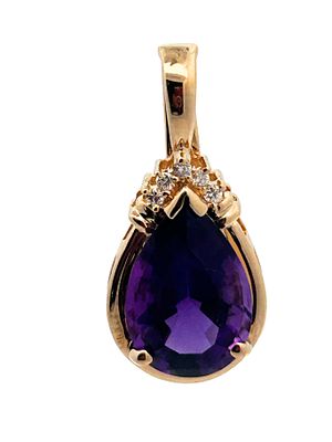14K Amethyst & Diamond Enhancer Pendant. This elegant pendant, crafted in warm 14-karat yellow 